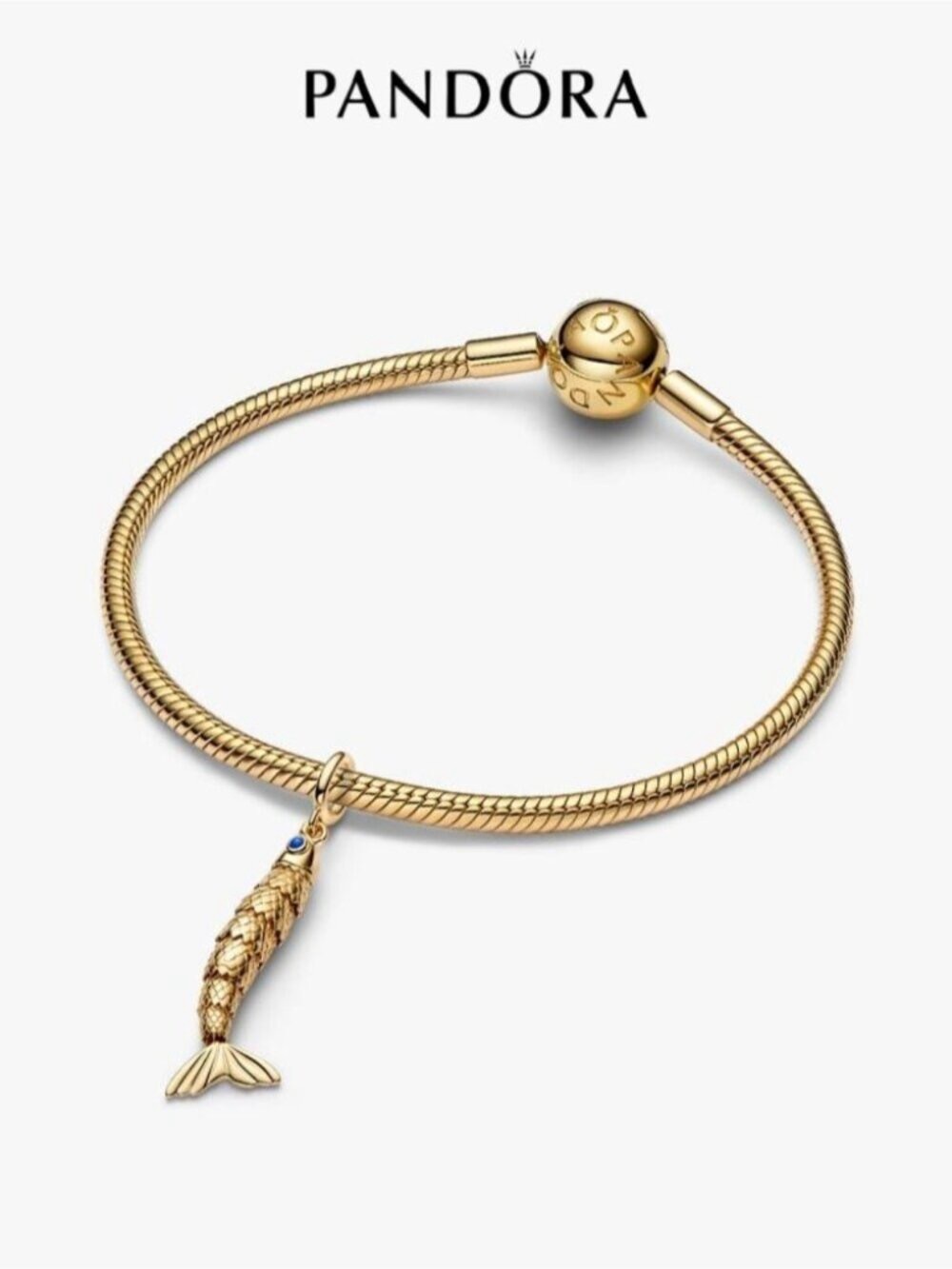 Pandora Gold Mermaid Tail Dangle Bracelet with Blue Accent